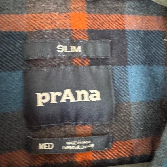 PrAna Men’s Blue and Orange Plaid Button-Up Shirt - Picture 4 of 7